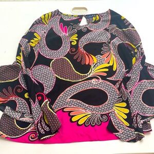 Kaari Blue| Kaari Blue bell sleeves Paisley multicolor woman’s top/blouse size M